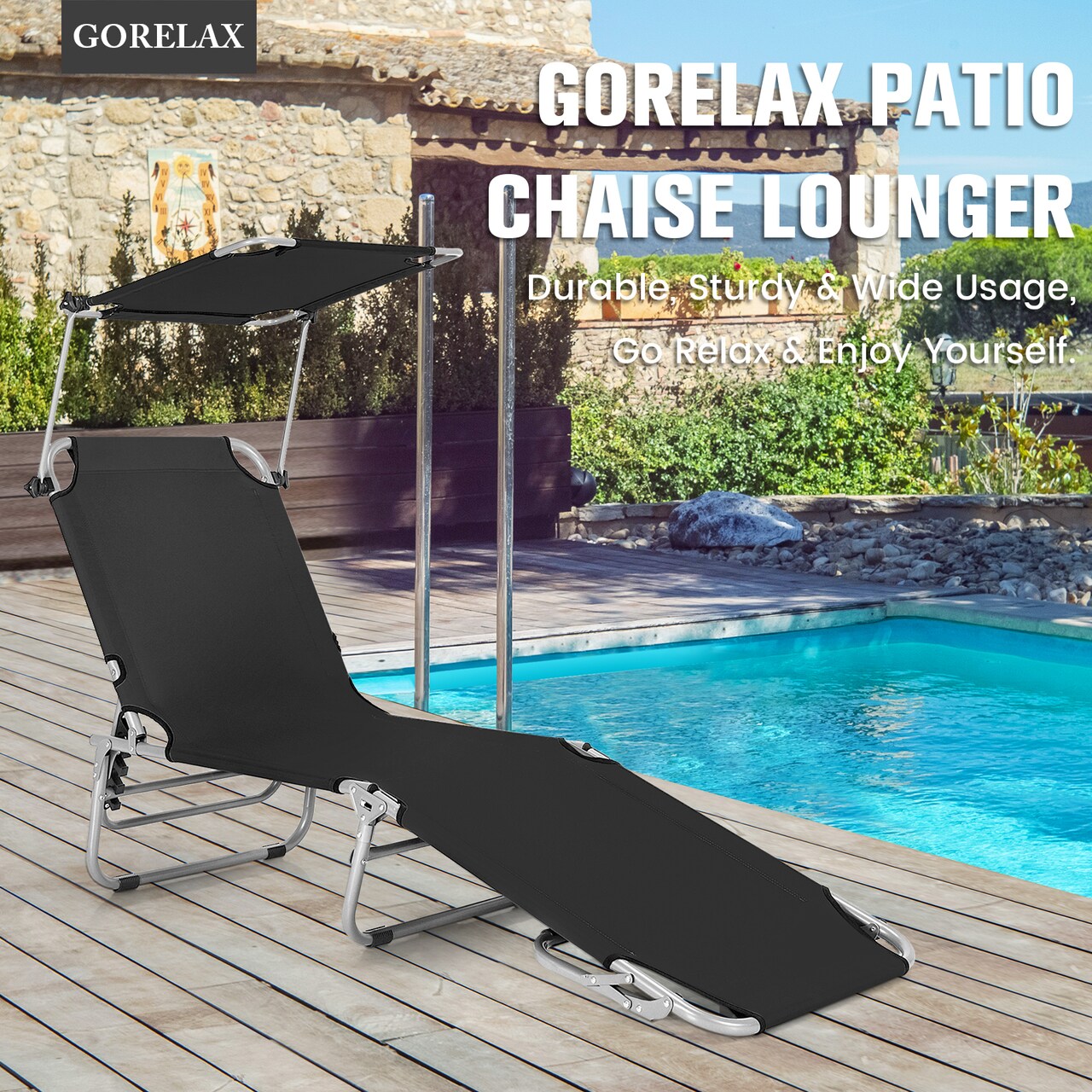 Adjustable Outdoor Beach Patio Pool Recliner with Sun Shade